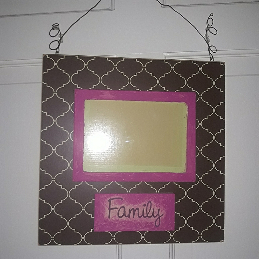 Wall hanging family picture frame brown pink decor